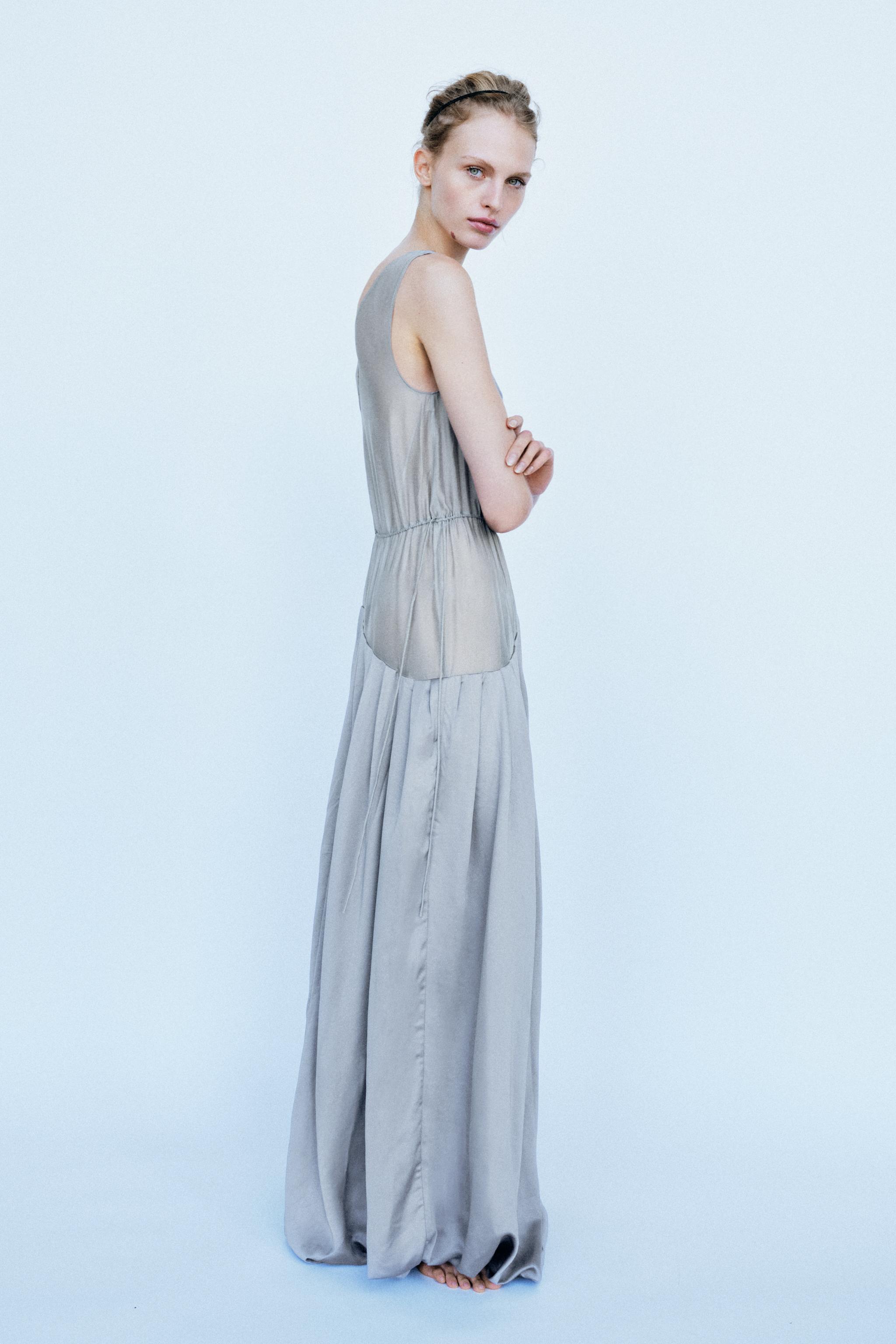 Женские платья Zara CONTRASTING VOLUMINOUS DRAPED MAXI DRESS — фото 2