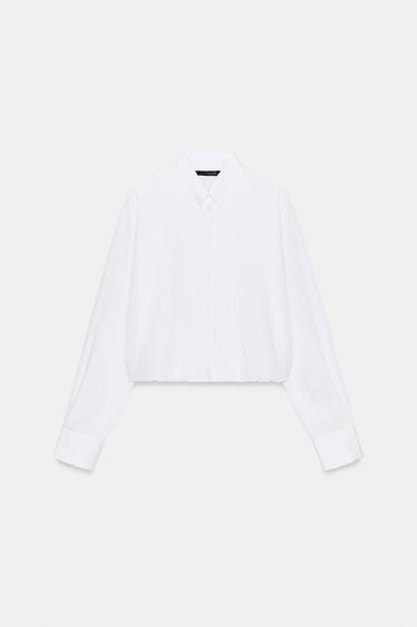 Zara STRIPED BALLOON POPLIN SHIRT - White