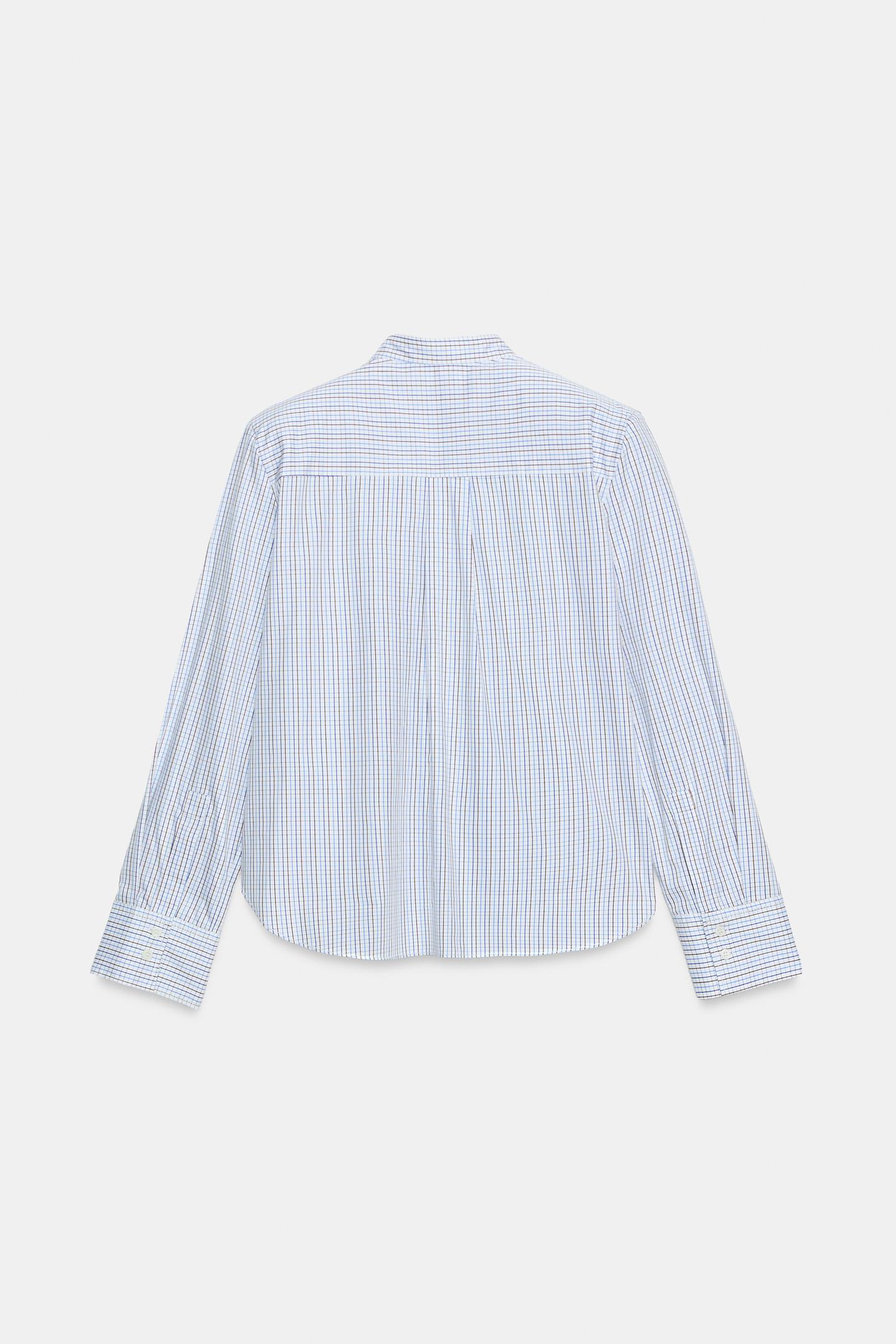 Женская рубашка Zara ZW Collection Plaid Shoulder-Pad, цвет: Коричневый синий — фото 8