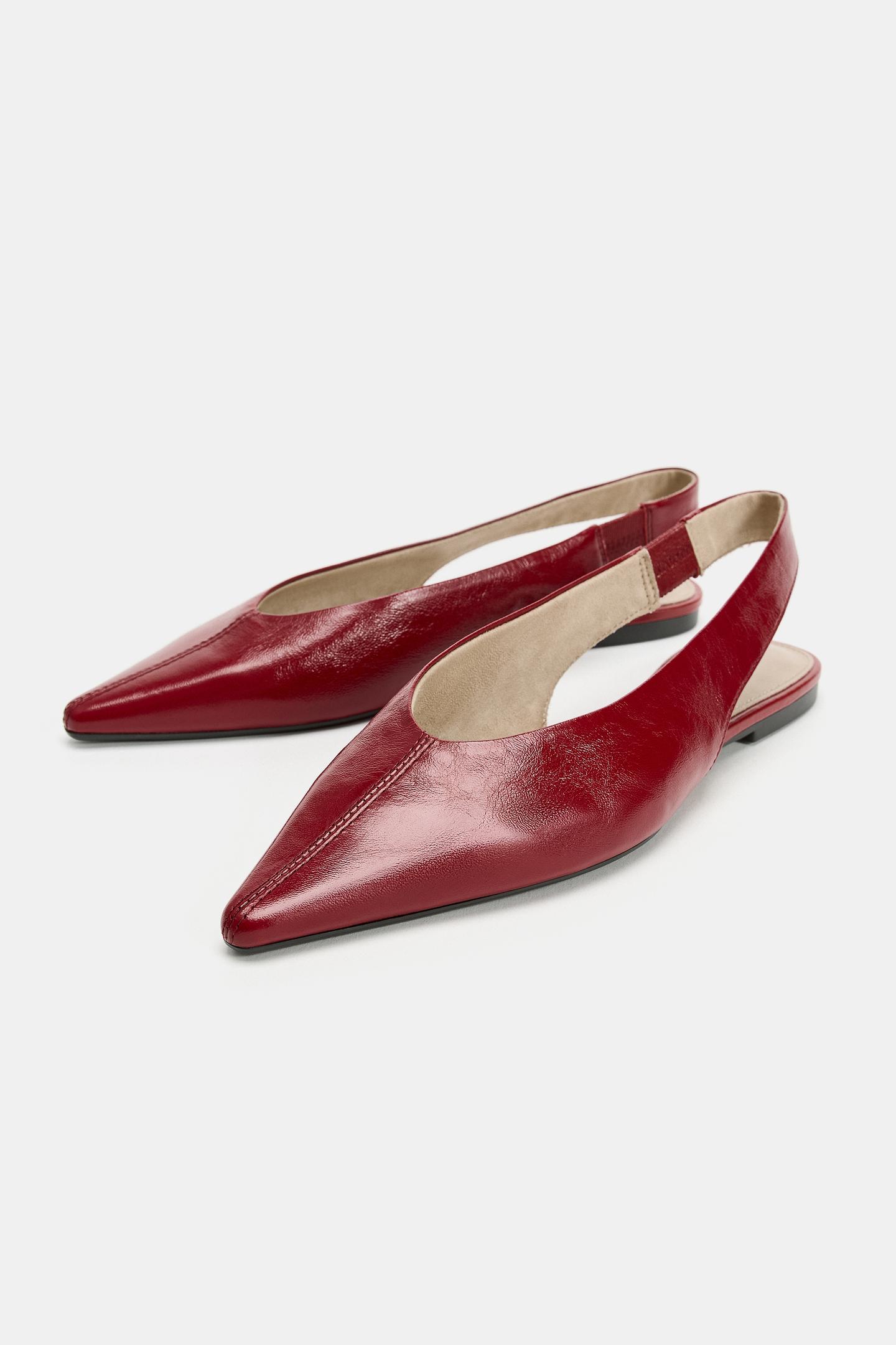 Женские туфли Zara Leather Slingback, цвет: Красный — фото 4