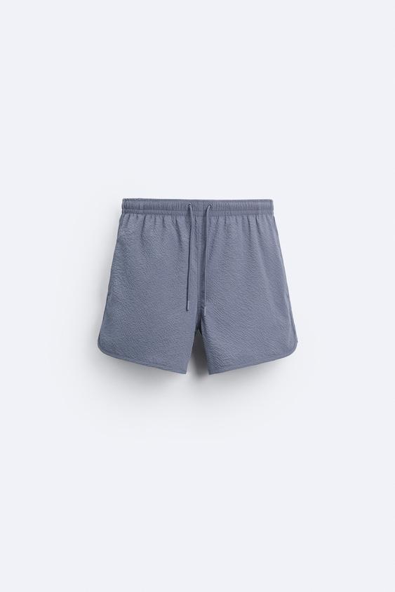 SQUARE TEXTURED SWIMMING TRUNKS Blue / Gray ZARA United States