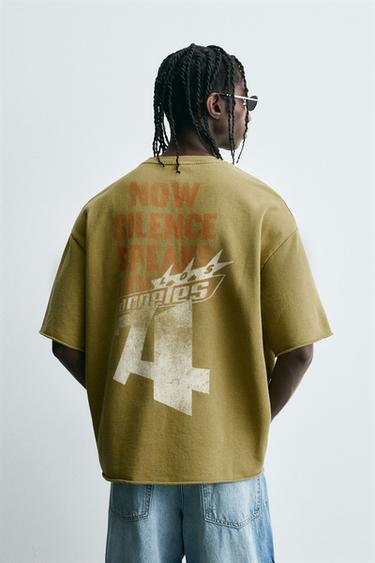 WASHED SWEATSHIRT WITH SLOGAN PRINT - Blue green by Zara - Image 2