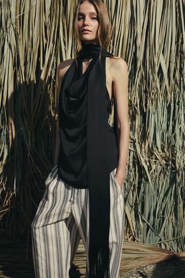TOP HALTER FOULARD FRANGES ZW COLLECTION - Noir de Zara - Image 10