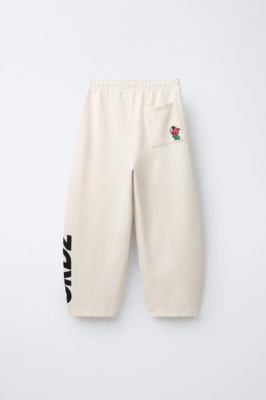 PLUSH BARREL TROUSERS WITH LOGO - Oyster-white by Zara - Image 1