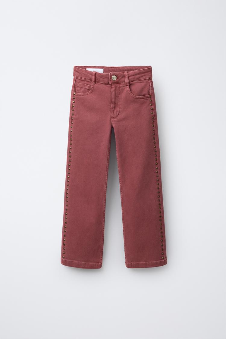JEANS FLARE TACHAS Rojo Coral ZARA España