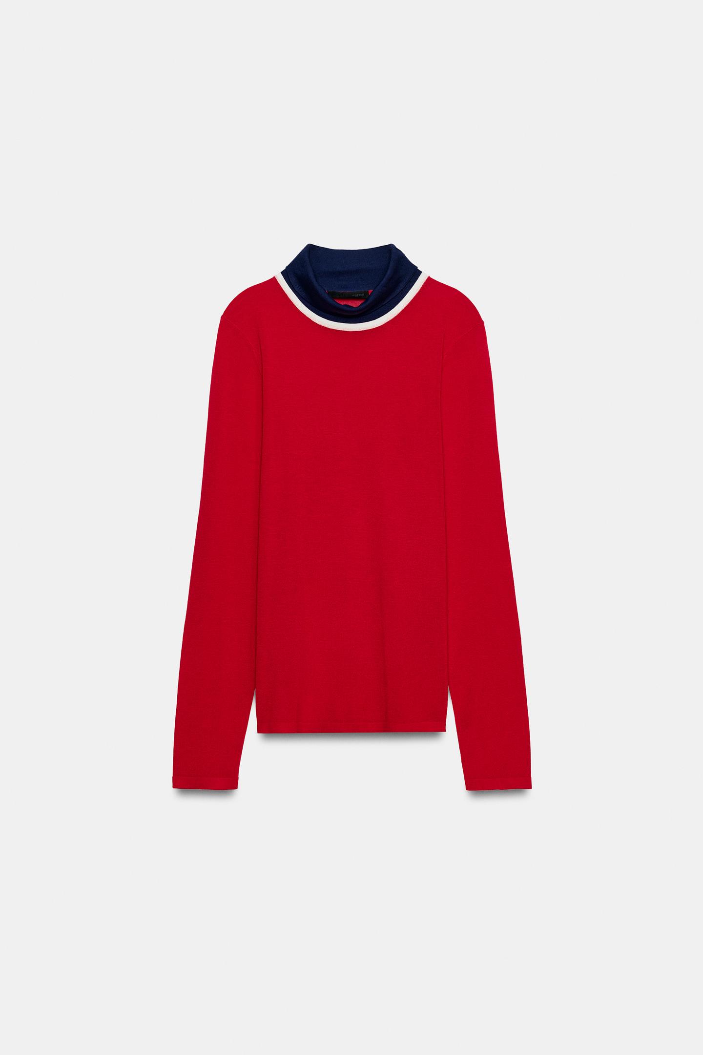 Женский свитер Zara Combined Knit, цвет: Красный — фото 5