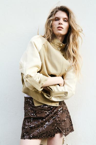 SEQUIN MINI SKORT WITH KNOT - Brown by Zara