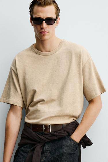 T-SHIRT STRUCTURÉ RELAXED FIT - Vison chiné de Zara - Image 4