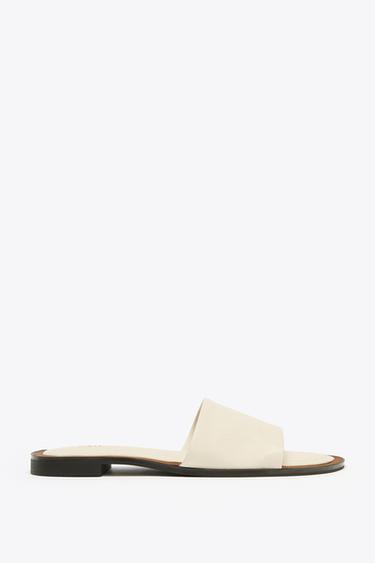 SOFT LEATHER SLIDES - White by Zara