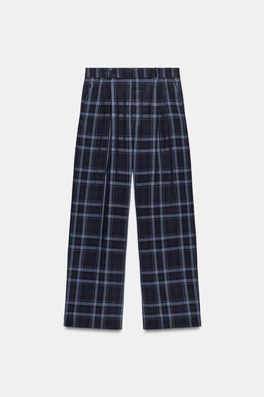 ZW COLLECTION CHECK WIDE-LEG TROUSERS - Navy blue by Zara - Image 3