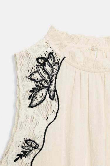 EMBROIDERED BALLOON TOP - Ecru by Zara - Image 7