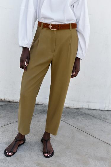 DARTED TROUSERS WITH BELT - Khaki by Zara - Image 3