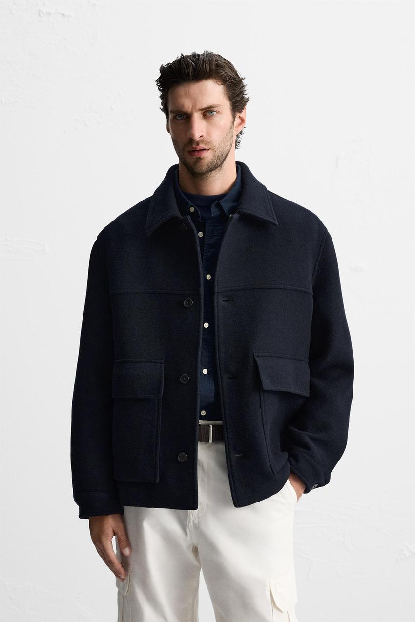 ウールブレンド ショートコート - ネイビーブルー | ZARA Japan / 日本