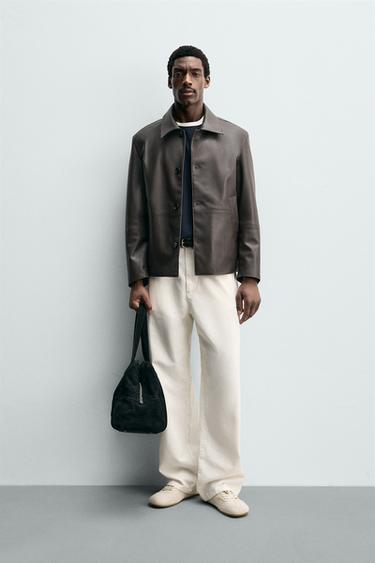 REGULAR FIT FAUX LEATHER OVERSHIRT - Dark brown by Zara