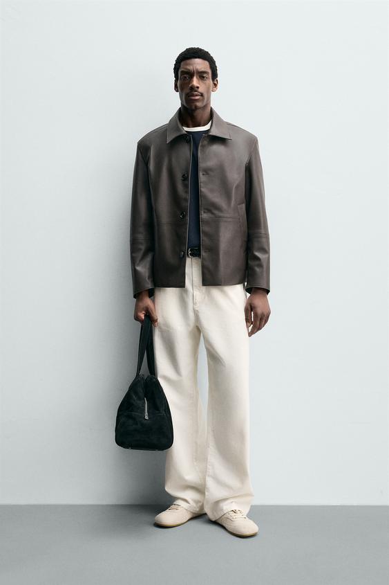 FAUX LEATHER REGULAR FIT OVERSHIRT