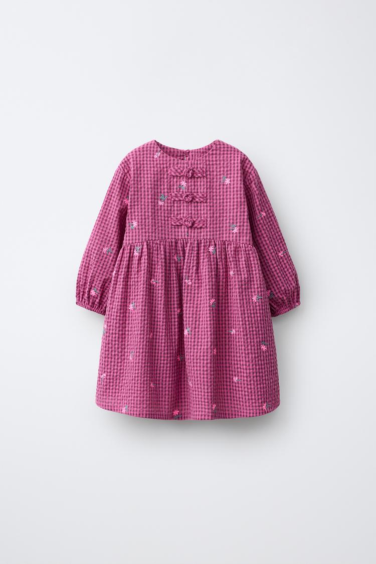 VESTIDO CUADRO VICHY FLORES Y ALAMARES