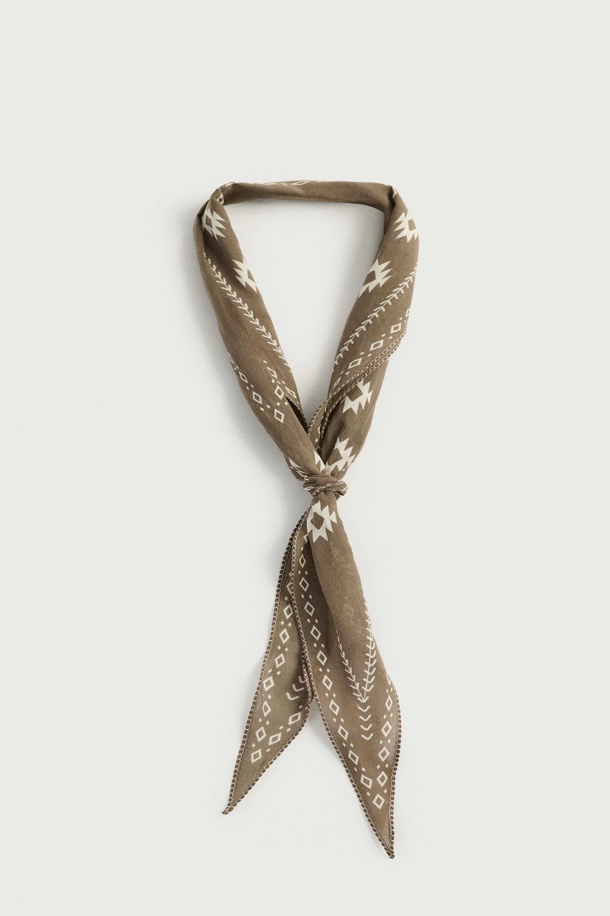 LONG GEOMETRIC PRINT BANDANA — Brown
