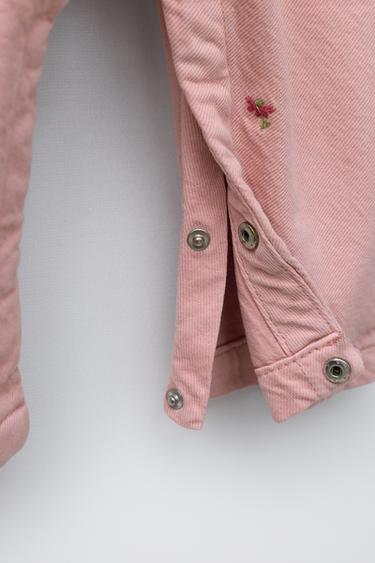 TWILL DUNGAREES WITH EMBROIDERED FLOWERS - Pink by Zara - Image 3
