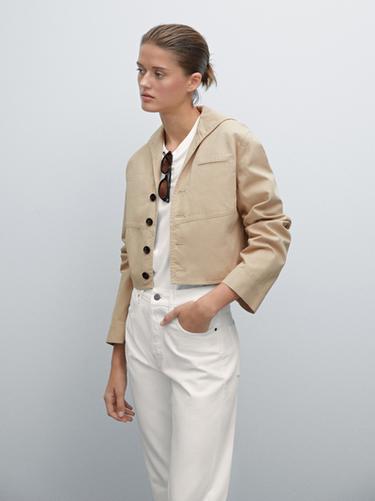 Zara Short cotton jacket with sailor collar - Sand