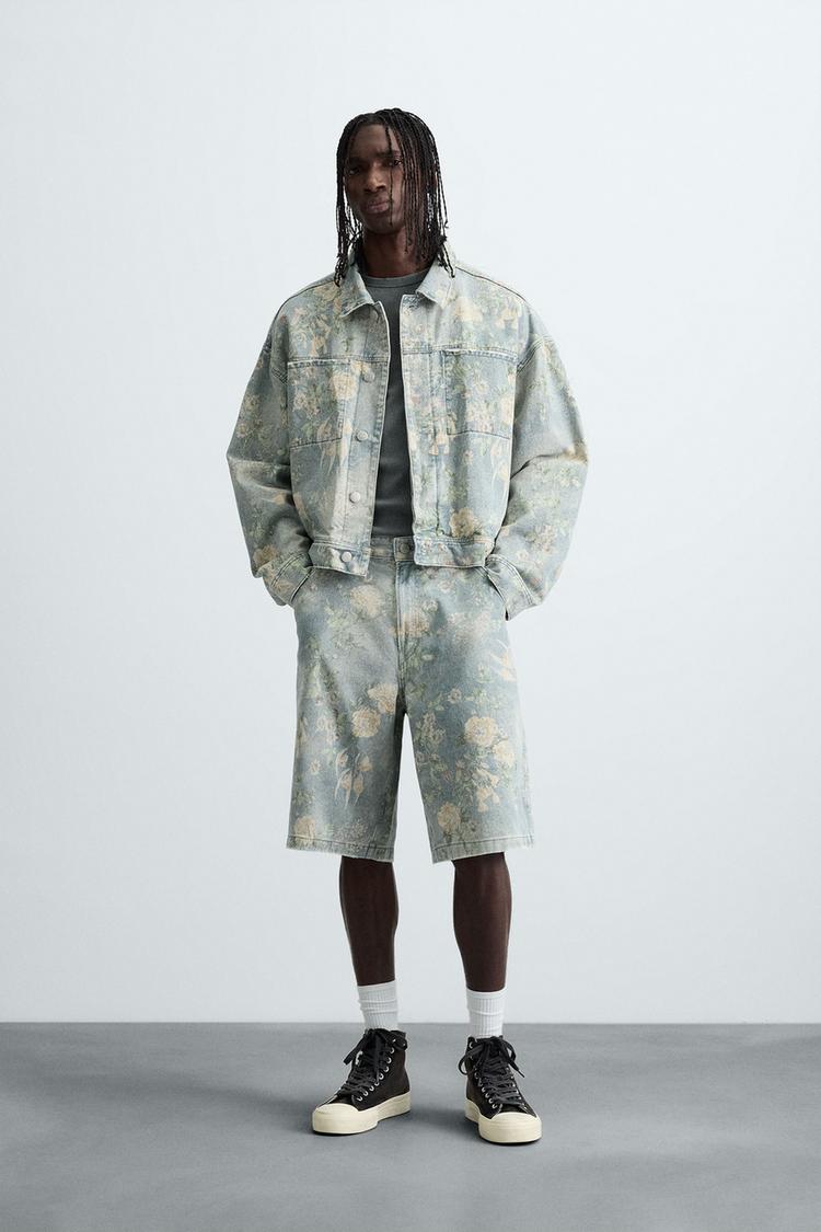 Denim Jacket Floral Jumpsuit With Blazer FLORAL PRINT DENIM JACKET