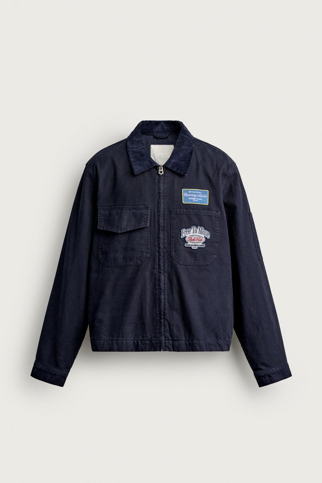 DENIM JACKET WITH PATCHES AND CONTRAST COLLAR