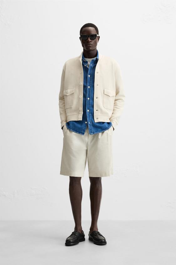 RIBBED JACKET WITH POCKETS - Ecru | ZARA New Zealand