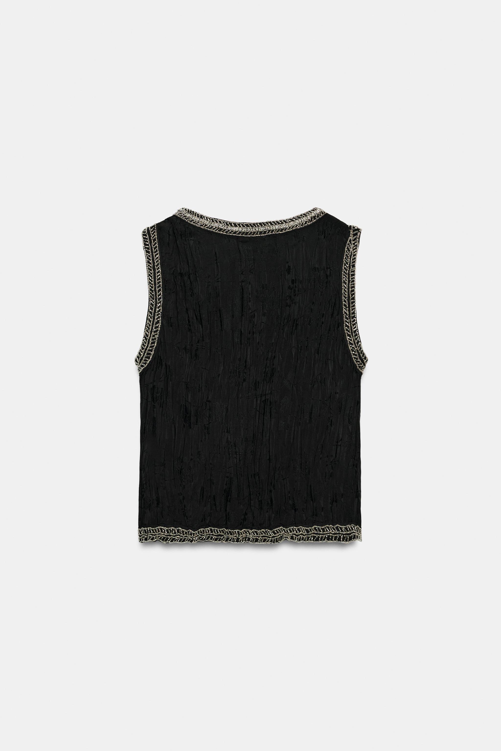 Женские рубашки Zara ZW COLLECTION JACQUARD BEADED TOP — фото 6