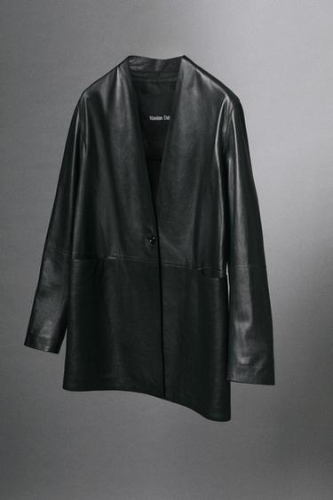 Zara Single-button 100% nappa leather blazer - Black - Image 0