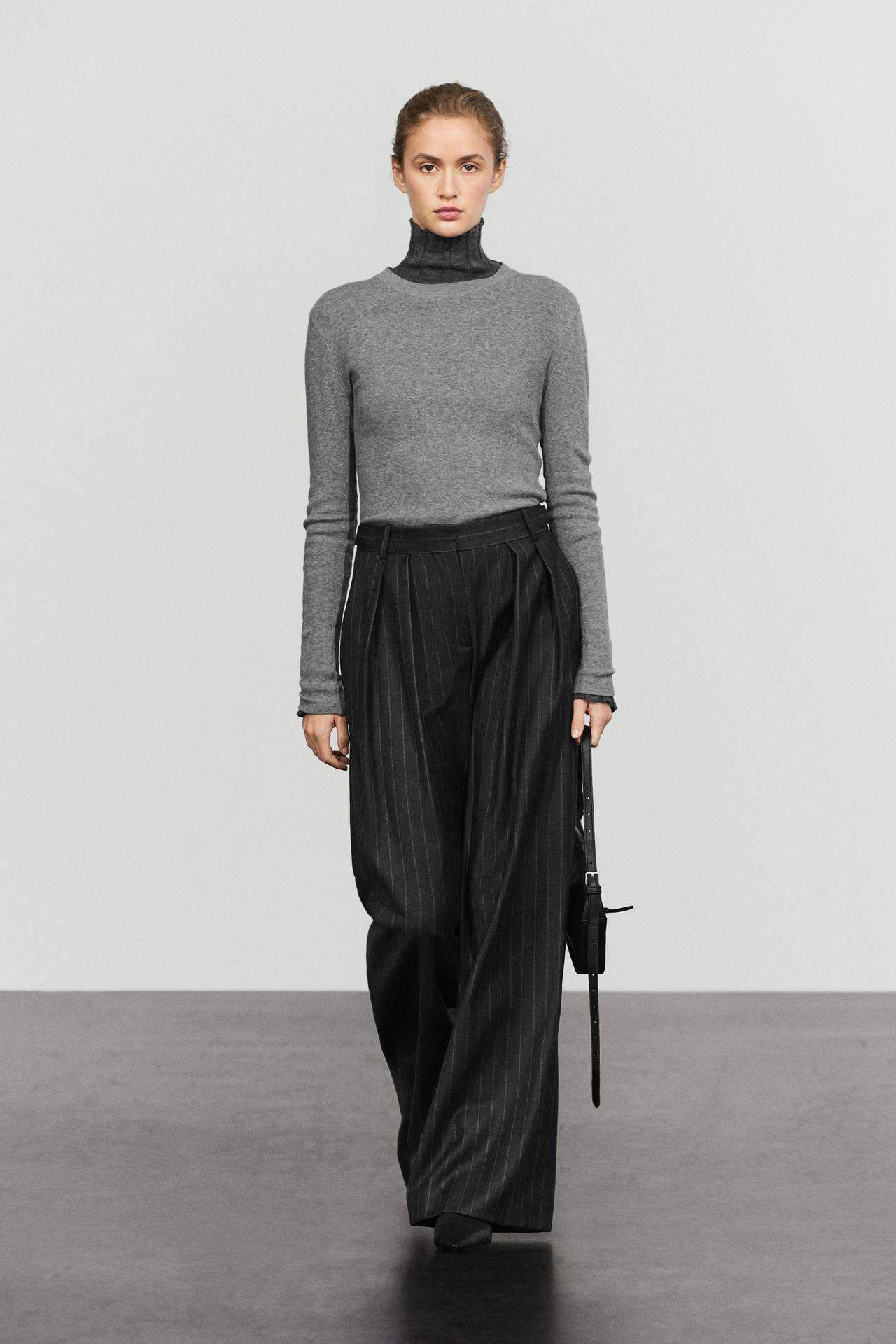 100% wool wide-leg pinstripe pants — Gray
