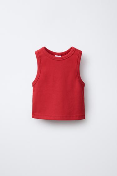 Zara BASIC RIBBED T-SHIRT - Red