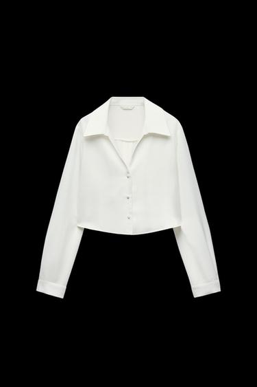 Zara SATIN EFFECT CROPPED SHIRT - White - Image 0