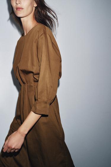 ZW COLLECTION PLEATED MIDI DRESS - Ochre by Zara - Image 1