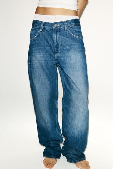 TRF STRAIGHT BAGGY MID-WAIST JEANS - Navy blue by Zara