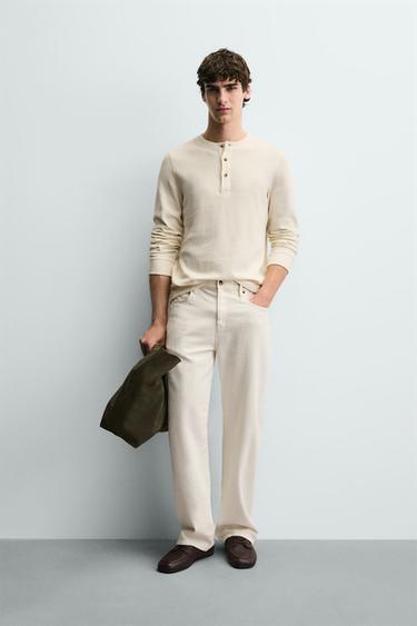 TEXTURED RIBBED T-SHIRT - Ecru by Zara - Image 0