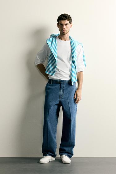 REGULAR FIT DENIM CHINOS - Mid-blue by Zara