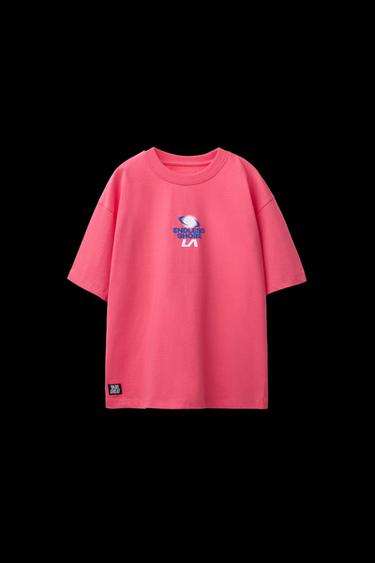 Zara RAISED PRINT T-SHIRT - Fuchsia - Image 0