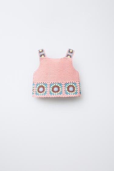CROCHET KNIT TOP - Neon pink by Zara - Image 1
