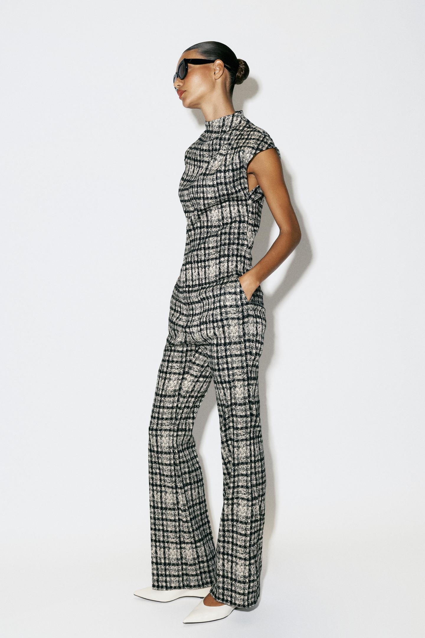 Женские брюки Zara Plaid Flare, цвет: Экрю / Чёрный — фото 4