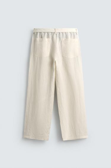 100% LINEN RELAXED FIT TROUSERS WITH BELT - Oyster-white by Zara - Image 6