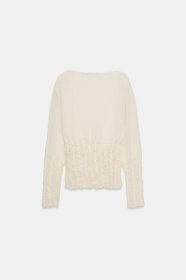 PULL EN MAILLE NID D'ABEILLE - Écru de Zara - Image 6
