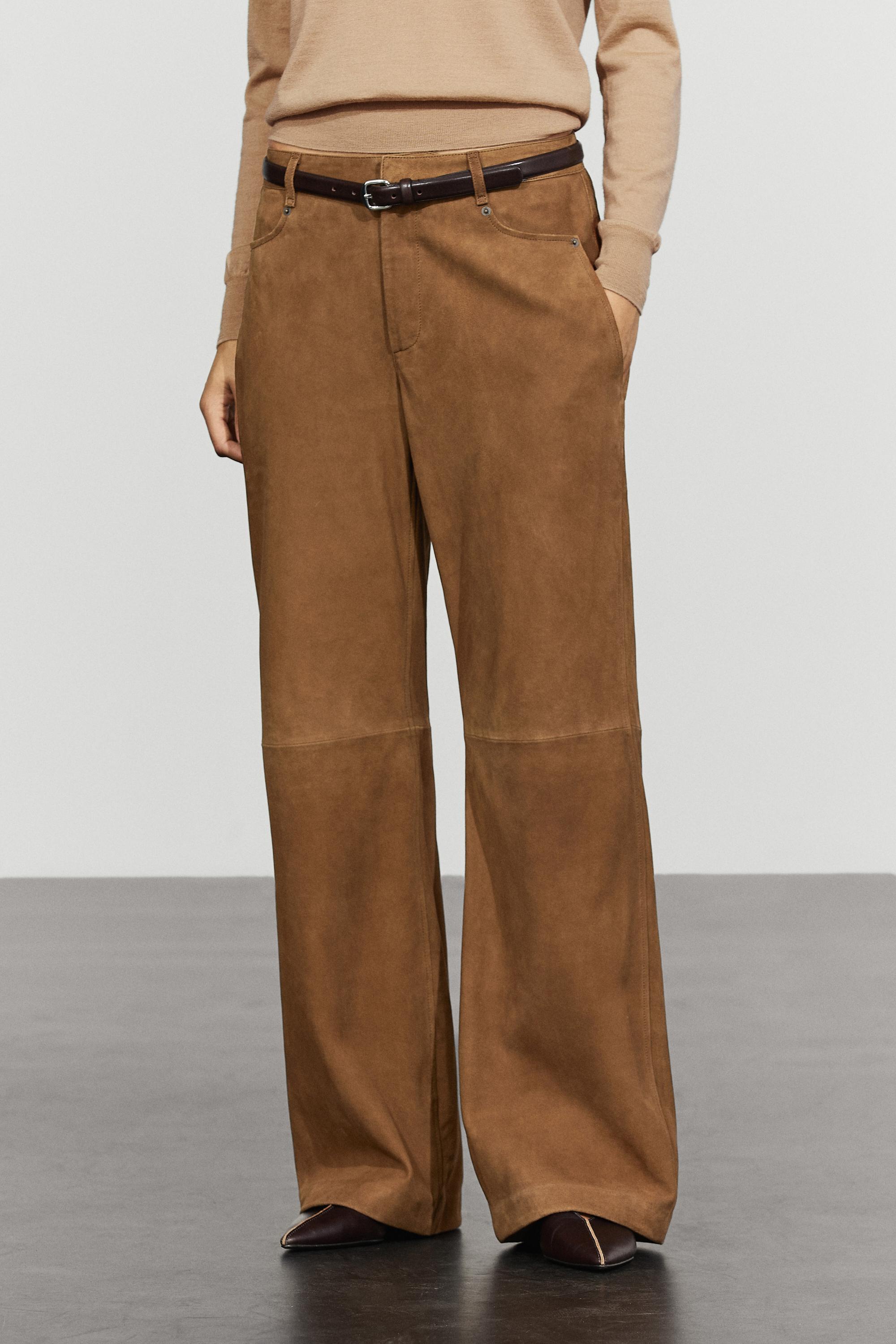 Suede leather pants — Light brown