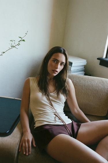 TOP TRICOT CONTRASTE - Beige de Zara