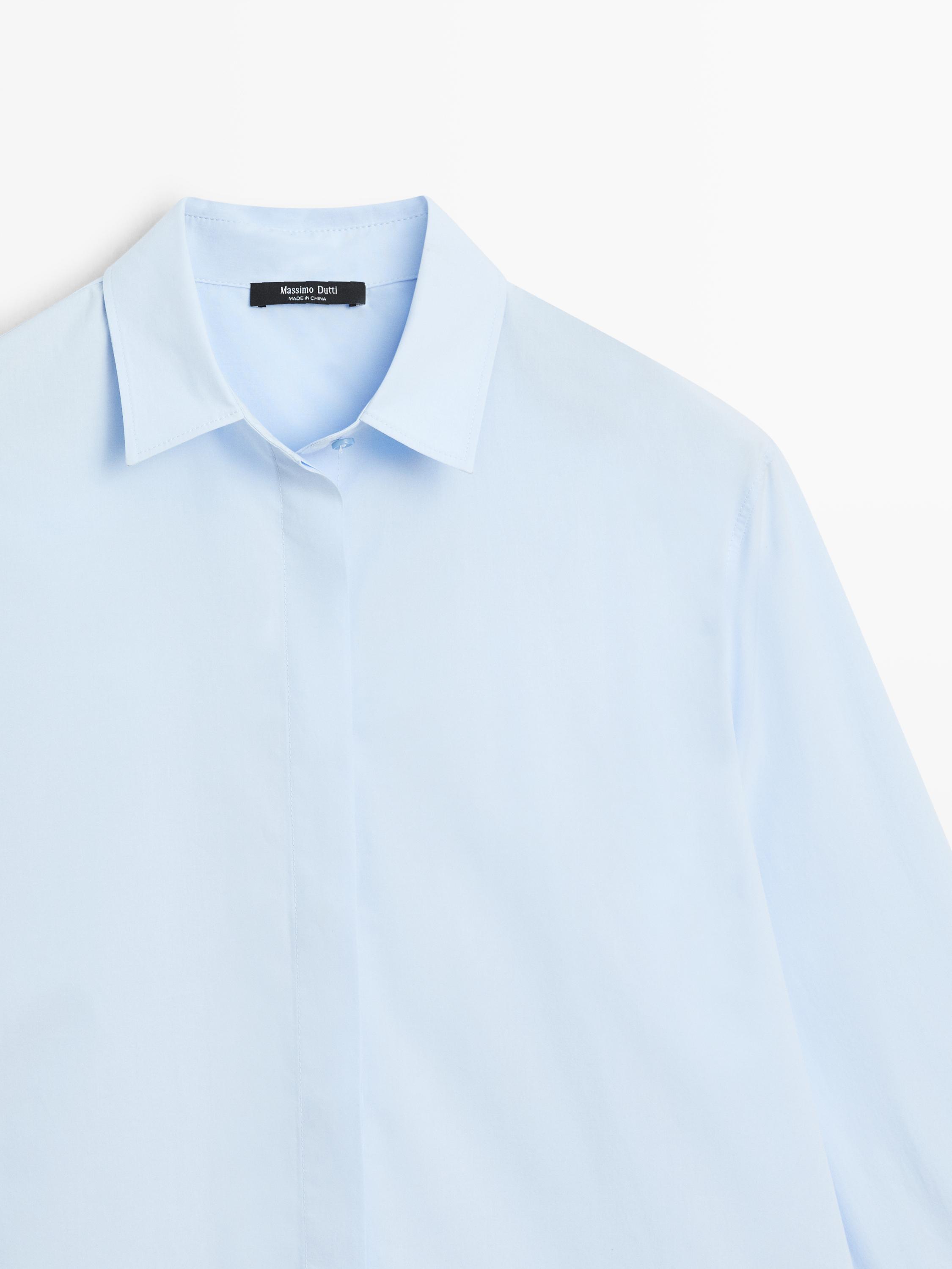 Poplin shirt with hidden buttons