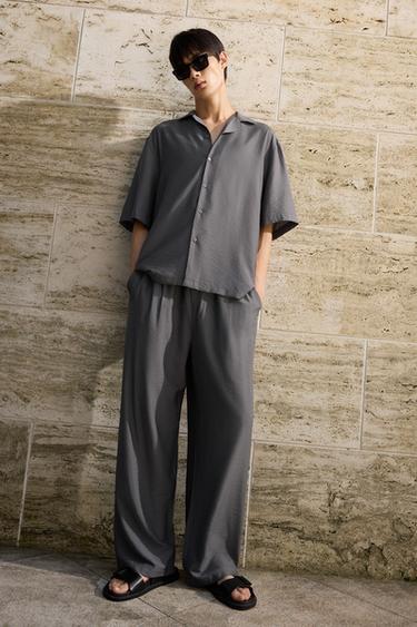 Zara 褶襇飄逸長褲 - 灰色 - 圖片 0