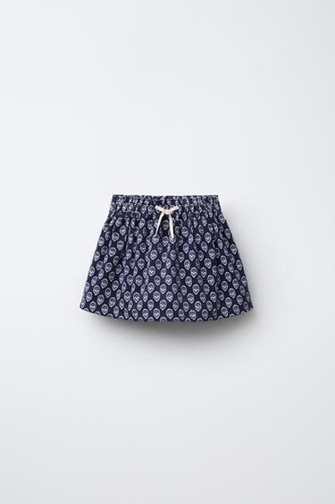 FALDA BERMUDA PANA FLORES - Azul de Zara