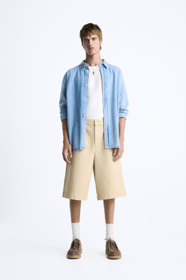 PLEATED WIDE-LEG BERMUDA SHORTS - camel by Zara