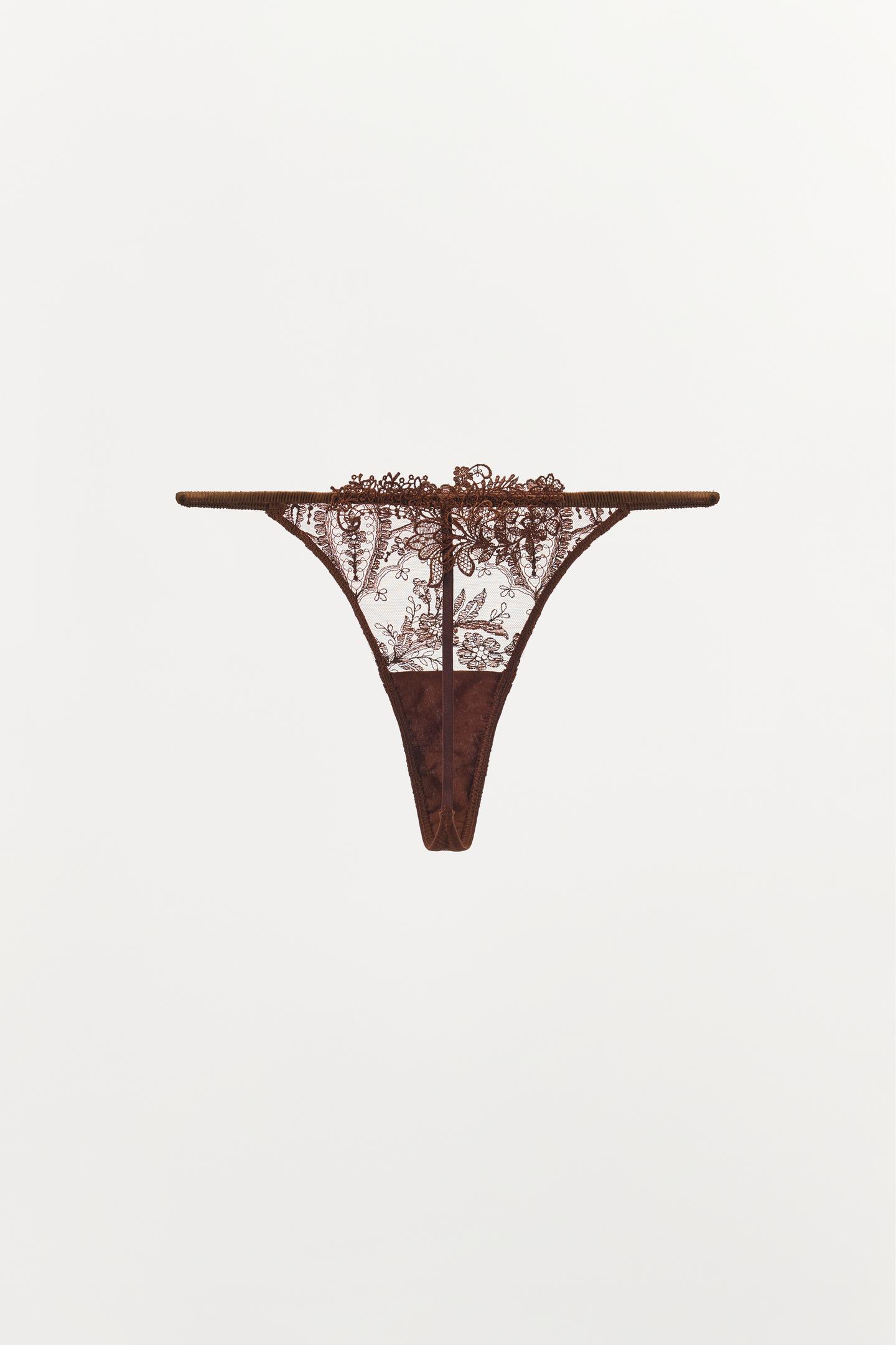 Трусы-стринги, кружево — Zara, цвет: Тёмно-бордовый — фото 4