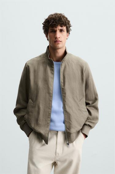 CAZADORA BOMBER 100% LINO - Khaki claro de Zara