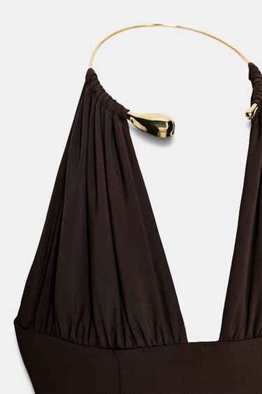 POLYAMIDE CHOKER BODYSUIT - Dark brown by Zara - Image 5
