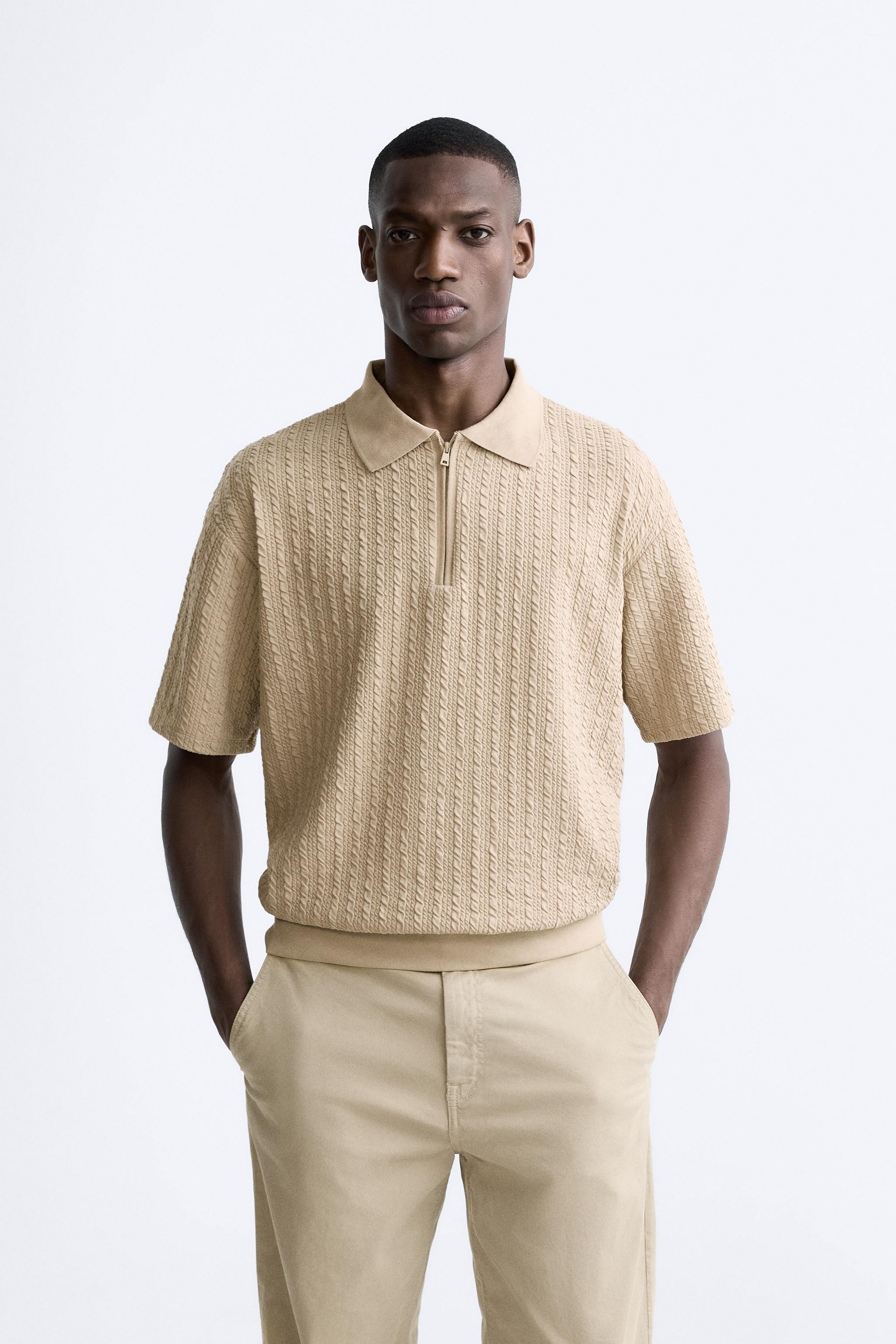 TEXTURED WEAVE QUARTER ZIP POLO SHIRT